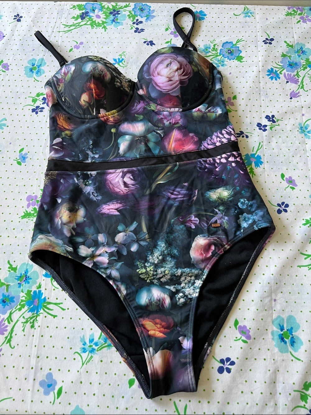 Ted Baker London Dark Floral One Piece Swim Bathing Suit - 34 A/B